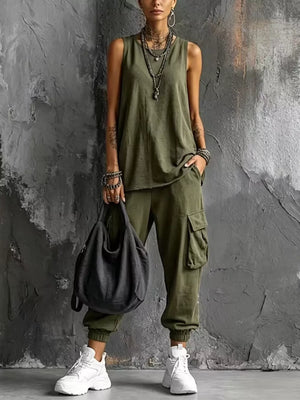 Casual Tank And Cargo Pants Set Plus Size in Sky Blue, product detail