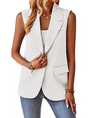 One Button Blazer Vest in Navy, back view