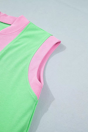 Color Block Half Zip Top & Shorts Set in Neon Green, fabric detail