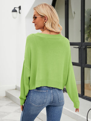 Lime cropped V-neck knit cardigan with button front detail