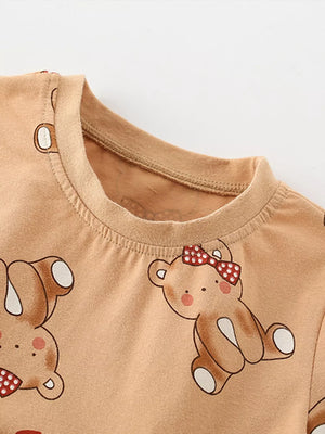 Baby dress in cotton blend with allover bear print and red bow detail.