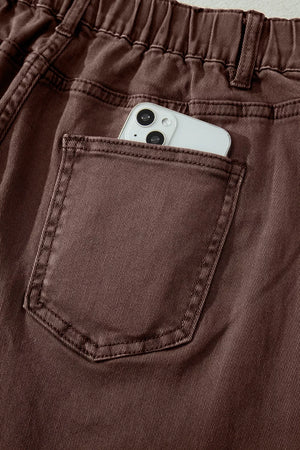Solid Color Square Patch Pocket Barrel Jeans, back view
