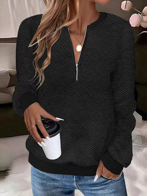 Textured Quarter-zip Sweatshirt in Black, side view
