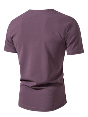 Men's mauve cotton short sleeve t-shirt with textured fabric and crew neck