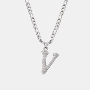 Textured initial pendant necklace with a figaro chain, Style V