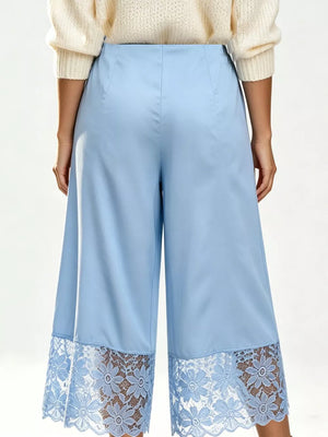 Lace Trim Wide-leg Cropped Pants in White, back view