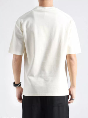 Men's short sleeve cotton tee in apricot with a crew neck.