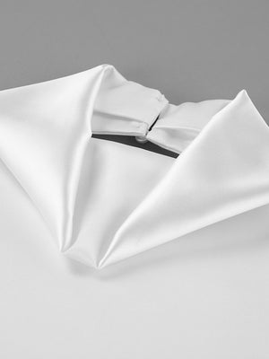 White satin halter neck cami top with cowl neckline detail