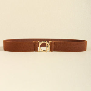 Caramel elasticated belt with gold circle buckle detail