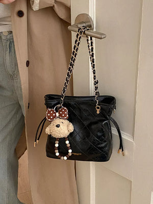 Pu Leather Crossbody Bag in White, close-up detail