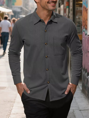 Men's Full Size Casual Button Up Long Sleeve Shirt, fabric detail