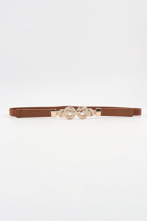 Caramel elasticated waist belt with linked knot alloy buckle detail