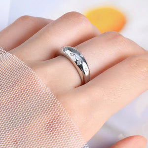 Silver dome ring with starburst pattern, boho style