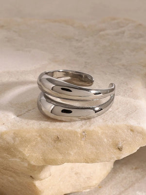 Silver double band open ring with a polished finish.
