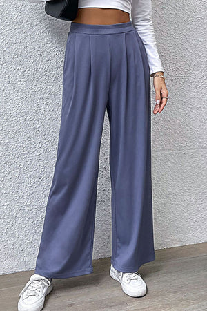 Steel wide-leg trousers with front pleats and a relaxed fit.