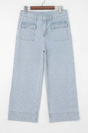 Striped Wide-leg Cropped Jeans in Light Blue, product detail