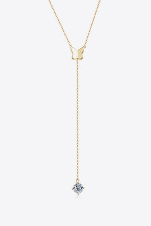 Gold butterfly lariat necklace with moissanite pendant