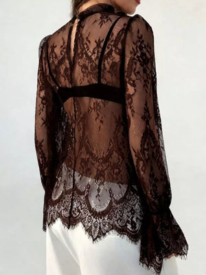 Lace Flounce Sleeve Top in Black, view 11