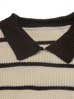 Striped Knit Polo Sweater in Tan, alternate angle