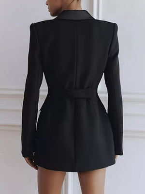 Satin Lapel Double-breasted Blazer in Black, side view