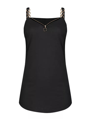 Black camisole with zipper neckline and chain straps