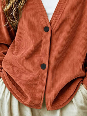 Casual Corduroy Button-up Cardigan in Terracotta, view 16