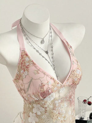 Sequin Halter Neck Cami, back view