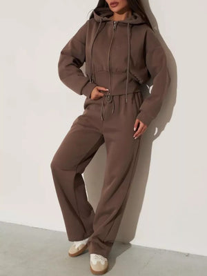 Zip-up Hoodie And Wide-leg Pants Set in Pink, view 19