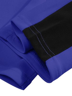 Royal blue sweatpants with a black side stripe detail and contrast stitching.