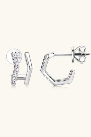 Geometric pavé silver ear jackets with cubic zirconia accents, 925 sterling silver.