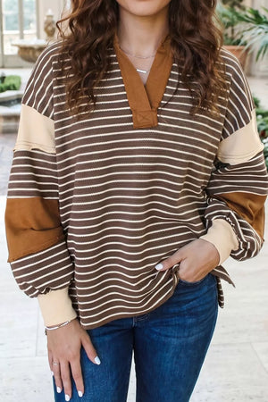 Knit Long-sleeve Top in Coffee Brown, model styling view
