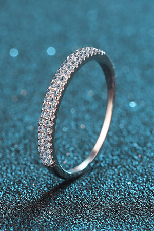 Pavé band sterling silver ring with two rows of clear stones
