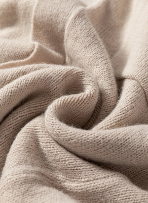 Oversized sleeve maxi cardigan in Dust Storm color, showing a close-up of the soft knit texture.