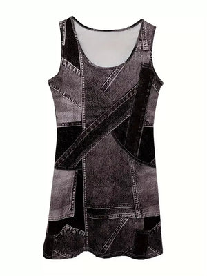 Patchwork Denim Sleeveless Mini Dress, product detail