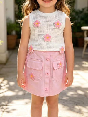Children's Flower Sleeveless Top And Skirt Set, front view