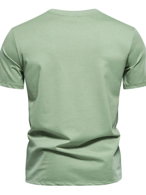 Embossed geometric tee in Gum Leaf green, short sleeve, crew neck, casual basic style.