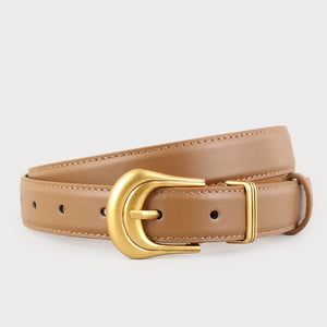 Brown cowhide leather belt with antique gold buckle