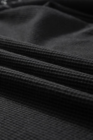 Black waffle knit raglan top with lace yoke detail