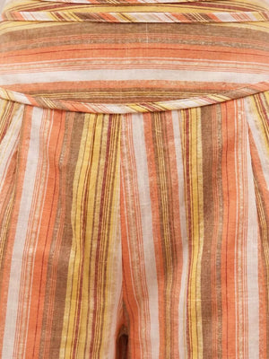 Striped Wide-leg Pants With Tie Waist in Blue, close-up detail