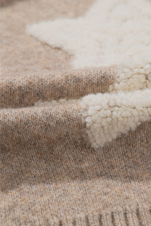 Textured starburst knit cardigan in mocha with fluffy details