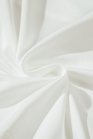 White mesh panel bodysuit with a soft, draped fabric detail.