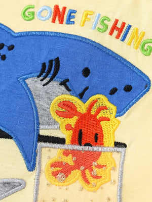 Children's Shark Embroidered Round Neck Tee And Shorts Set, model styling view