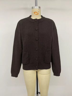 Crew Neck Button-up Cardigan in Brown, view 11