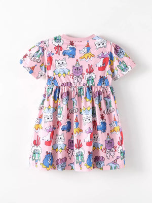 Children's Cartoon Print Short Sleeve Dress, fabric detail