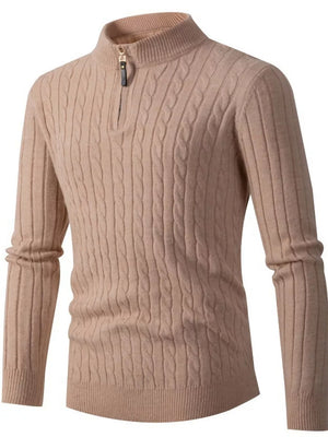 Men's Cable Knit Half-zip Sweater Plus Size in Black, side view