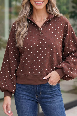 Polka Dot Metal Button Collar Sweatshirt in Blush Pink, fabric detail
