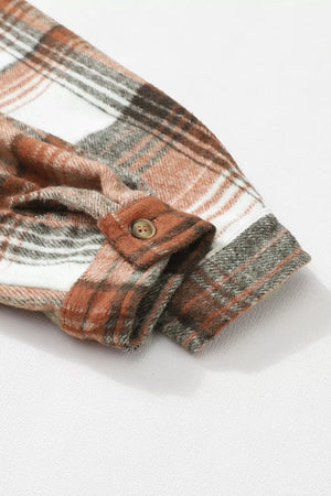 Plaid Button Up Shacket in Caramel, view 11
