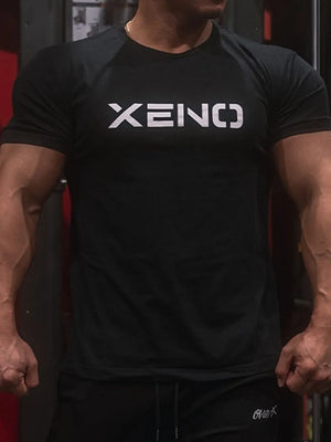 Black XENO logo athletic fit t-shirt with short sleeves and crew neck.