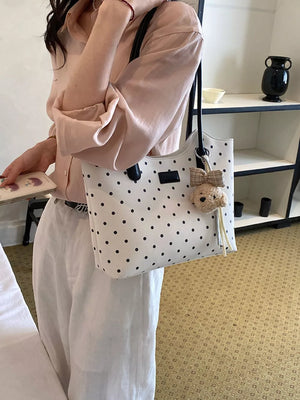 Polka Dot Shoulder Bag in Gray, fabric detail