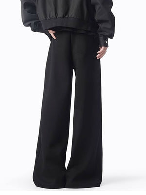 Black casual wide-leg sweatpants with pockets and drawstring